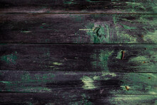Old Distressed Wooden Planks Wall With Worn Out Green Peeling Paint