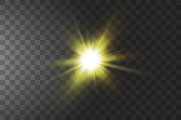 Wall Mural - bright yellow shining sun isolated on transparent background. glow light effect. vector illustration