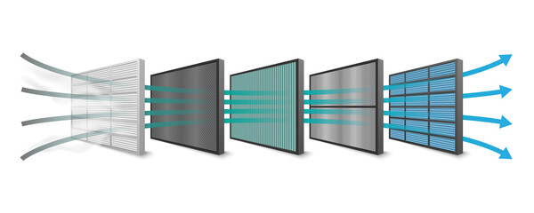 pm 2.5 air filteration and virus protection, 5 layers filter, vector illustration