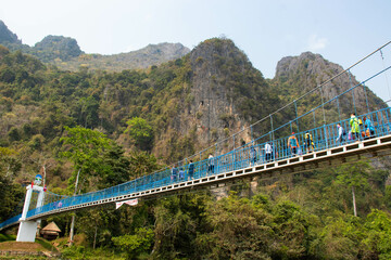 Sticker - A beautiful panoramic view of Vang Vieng city in Laos.