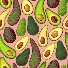 Wall Mural - Vector seamless pattern with sorts of avocado