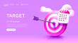 © hobbitfoot - Target calendar landing page, banner business 3d icon. Vector