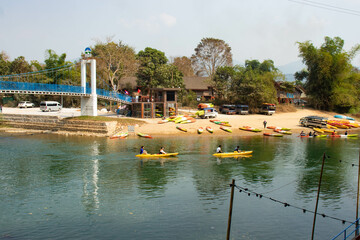 Sticker - A beautiful panoramic view of Vang Vieng city in Laos.