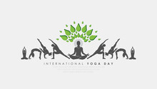 21 June- International Yoga Day, Woman In Yoga Body Posture. Vector