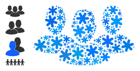 Mosaic user group pictogram is constructed for winter, New Year, Christmas. User group icon mosaic is created of light blue snow icons. Some similar icons are added.