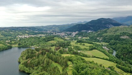 Wall Mural - survol de la ville de Lourdes dans le piémont des Hautes-Pyrénées