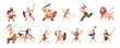 © YummyBuum - Ancient roman gladiators. Different weapons fighters, cartoon strong characters in traditional costume, soldiers and animals, coliseum battle competition, vector cartoon flat isolated set
