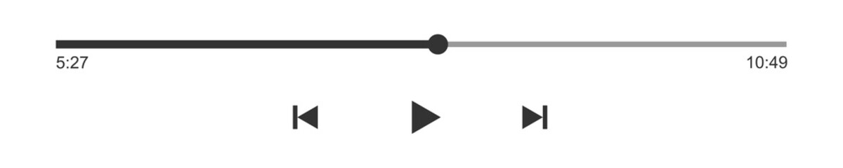 Wall Mural - Loading bar with time slider, play, rewind and fast forward buttons. Media player playback panel. Simple template of online audio or video player, radio, podcast interface. Vector outline illustration