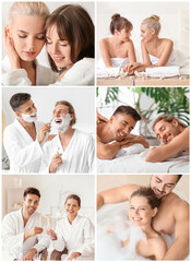 Sticker - Collage with young couples relaxing in spa salon