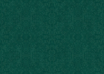 Wall Mural - Hand-drawn unique abstract symmetrical seamless ornament. Bright semi transparent green on a deep cold green background. Paper texture. Digital artwork, A4. (pattern: p06b)