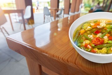 Poster - delicious soup with beans and meat in the bowl, food concept