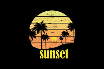 Sticker - Sunset retro vintage landscape design