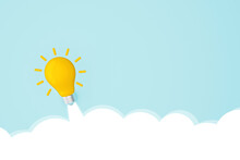 Light Bulb Yellow Moving Up On Sky. Concept Of Creative Idea And Innovation Inspire. 3d Illustration