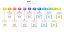 Timeline Infographic Presentation For 1 Year 12 Months Used For Business Concept With 12 Options, Steps And Processes.