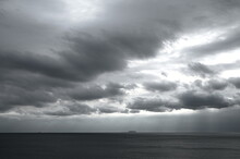Dark Blue Sea Background, Moody Sky