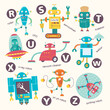 © Alena - Kids alphabet. Vector robots in cartoon style. R, S, T, U, V, W, X, Y, Z,. Part 3.
