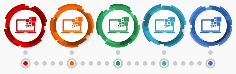 Leinwandbilder - Notebook, computer concept vector icon set, modern design abstract web buttons in 5 color options, infographic template for webdesign and mobile apps