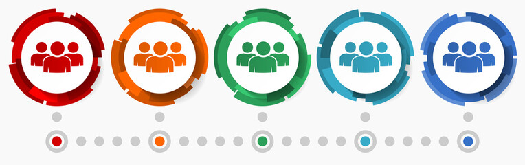 Leinwandbilder - People, team concept vector icon set, modern design abstract web buttons in 5 color options, infographic template for webdesign and mobile apps