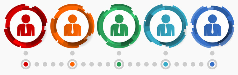 Leinwandbilder - Businessman concept vector icon set,  modern design abstract web buttons in 5 color options, infographic template for webdesign and mobile apps