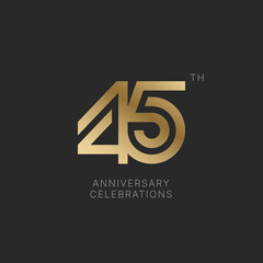 Wall Mural - 45 years anniversary logo design on black background for celebration event. 45th celebration emblem.