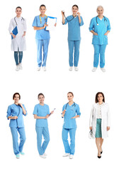 Sticker - Collage with photos of doctors on white background