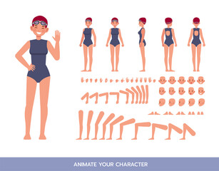 Sticker - Female swimmer character vector design.  Create your own pose.