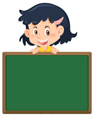 Wall Mural - Cartoon girl with blank chalkboard template