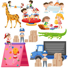 Wall Mural - Set of different cute kids and objects