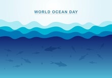 World Ocean Day Blue Wave Background