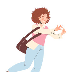 Wall Mural - Young Smiling Woman Outstretching Her Arms Showing Positive Hand Gesture Vector Illustration