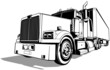 Drawing of an American Truck with a Trailer - Black Illustration Isolated on White Background, Vector