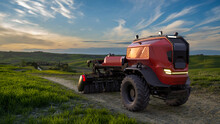 Autonomous Farm Tractor On A Dirt Road