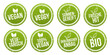 Vegan Button und Vegetarisch Banner Set. Biologischer und ökologischer Anbau.