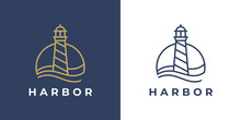 Lighthouse Logo. Harbor Icon. Light Beacon Symbol. Maritime Tower Emblem. Vector Illustration.