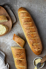 Wall Mural - French homemade fresh bread baguettes with sesame