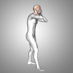 Wall Mural - 3D male medical figure holding head with muscles highlighted