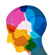 Man profile head. Headache, schizophrenia, mental health concept. Vector Illustration.