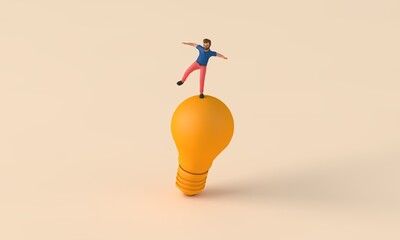 Businessman with a yellow light bulb. Innovation and intelligence concept. 3D Rendering