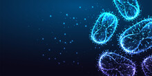 Futuristic Monkey Pox Virus Concept Banner With Glowing Low Polygonal Virus Cell And Place For Text 
