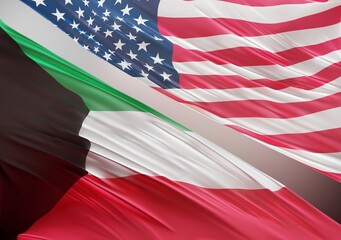 Wall Mural - United States Flag with Abstract Kuwait Flag Illustration 3D Rendering (3D Artwork)