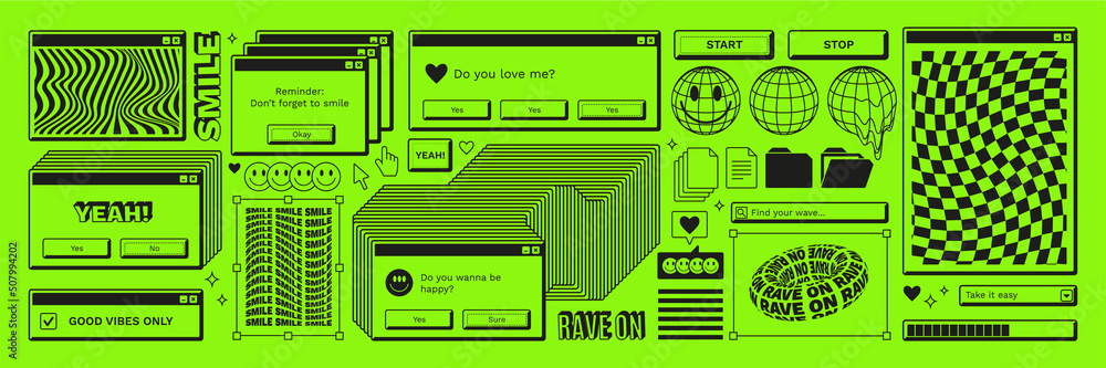 Retro Pc Color Strip Old computer aestethic. Retro pc elements, user interface, operating ...