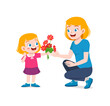little kid give a flower to mother