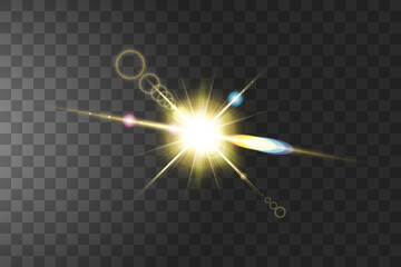 Wall Mural - gold warm color bright lens flare flashes leak for transitions on transparent background