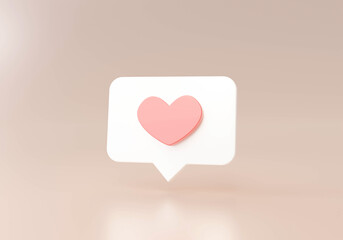 Fototapete - Love button notification alert on chat speech bubble notice reminder 3d cartoon illustration