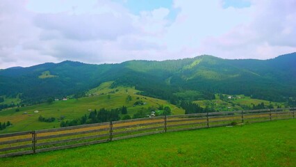 Canvas Print - The mown pasture with haystack, Verkhovyna, Carpathians, Ukraine