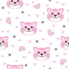 Wall Mural - Cute kitten cartoon trendy pattern design concepts