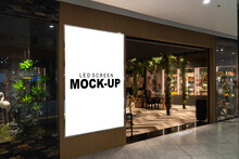 Mockup Advertising LED Screen Install At Front Of Restaurant