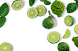 bergamot or kaffir with slice and leaves isolated on white background , top view , flat lay.