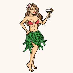 Sticker - Island woman sketch vintage colorful