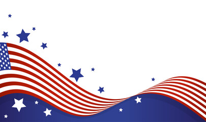 Wall Mural - A red white and blue American flag wave background with stars and copy space
